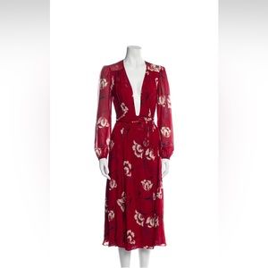 XS Reformation red floral print long dress with long sleeves. Semi formal dress